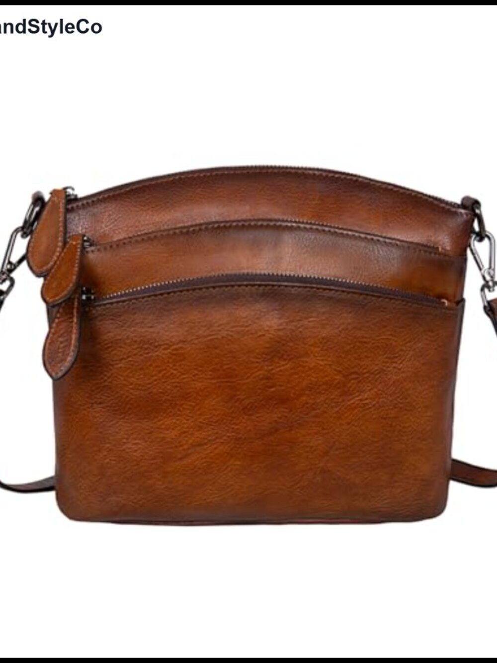 HESHE Vegetable Tanned Leather Crossbody Bag Removable Adjustable Strap Multi